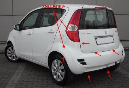 the attachment of the rear bumper Suzuki Splash